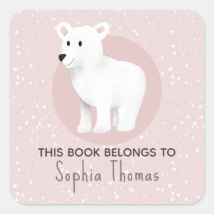 Cute 'This Book Belongs' Polar Bear Kids Bookplate Square Sticker