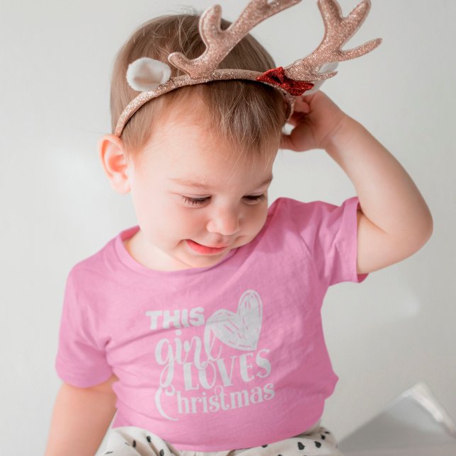 Cute This Girl Loves Christmas Typography Heart Baby T-Shirt (Creator Uploaded)