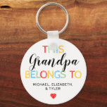 Cute This Grandpa Belongs To Keychain<br><div class="desc">Colourful gramps fathers day keychain featuring the text "this daddy grandpa to",  with the grandchildrens names,  and a cute red heart.</div>