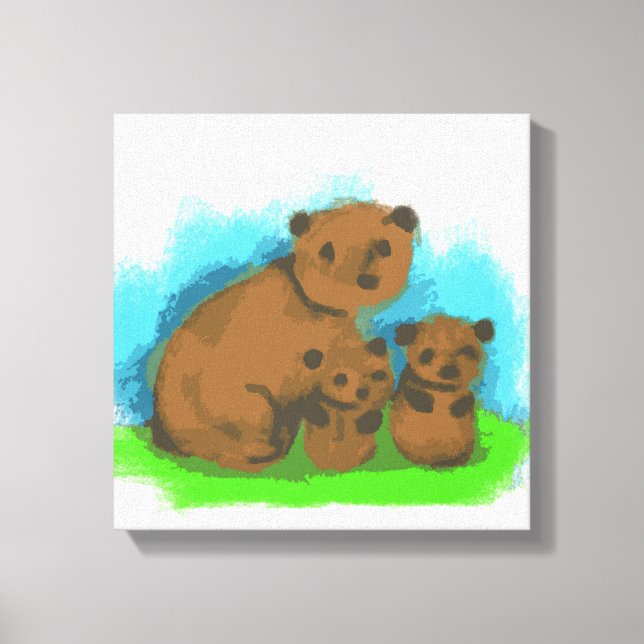 Cute Three Bears Family Canvas Art (Front)