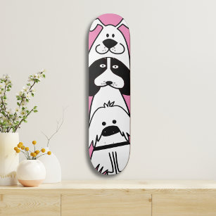 Cute three black and white dog doodle in line skateboard
