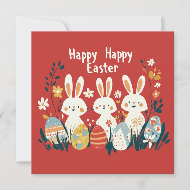 Cute Three Bunnies Easter Card (Front)