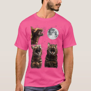 Cute Three Cat 3 Cat Moon Howling 3 Wolfs Funny Ki T-Shirt