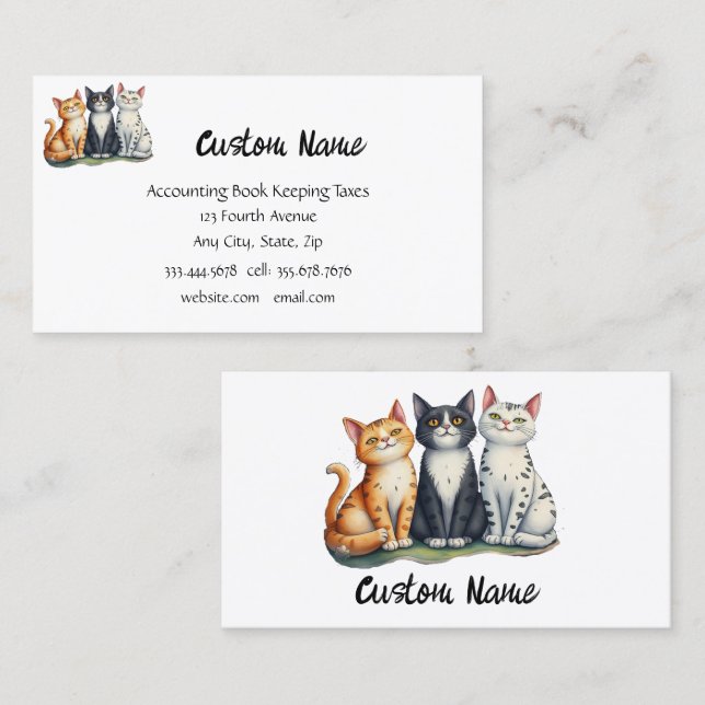 Cute Three Cats Kittens Pet Animals Business Card (Front/Back)