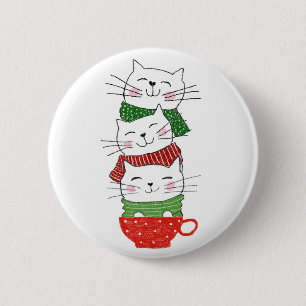 Cute Three Cats Stacked Cup Holiday Scarves Funny 6 Cm Round Badge