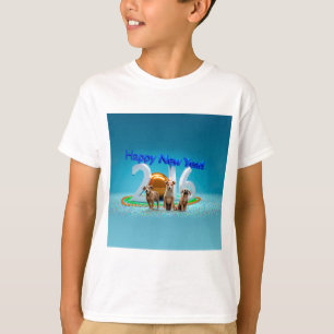 Cute Three Dogs Wishing Happy New Year 2016 T-Shirt