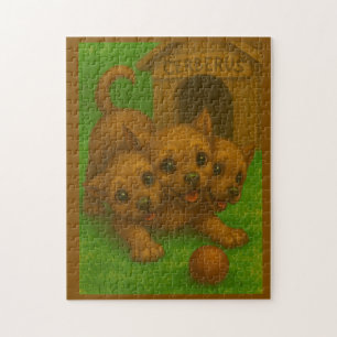 Cute Three-Headed Puppy-Eyed Cerberus Fantasy Art Jigsaw Puzzle