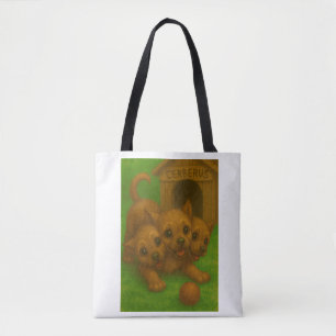 Cute Three-Headed Puppy-Eyed Cerberus Fantasy Art Tote Bag