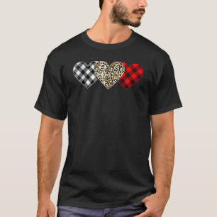 Cute Three Heart Leopard Buffalo Red Black Plaid V T-Shirt