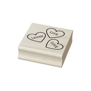 Cute Three Hearts Live Laugh Love Wood Art Stamp