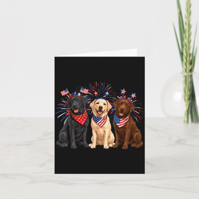 Cute Three Labrador Dogs Aamerican Flag 4th Of Card (Front)