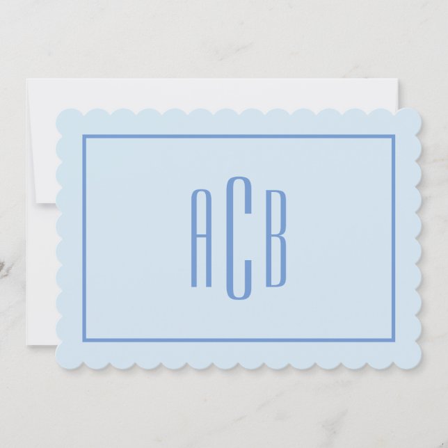 Cute Three Letter Cornflower Blue Monogram Border Card (Front)