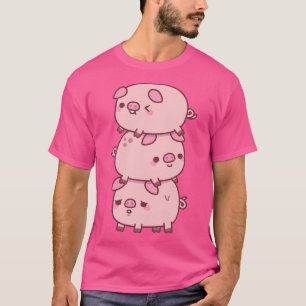 Cute Three Little Pigs Stacked Together Funny T-Shirt