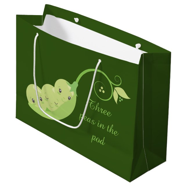 cute three peas pod add text triplets large gift bag (Front Angled)