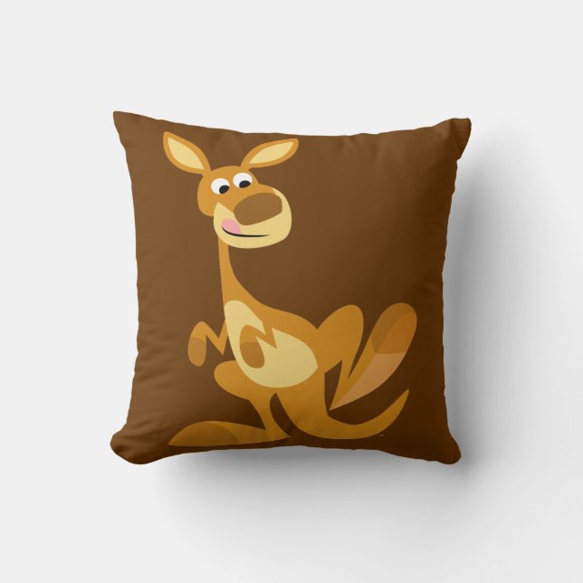 Cute Thumping Cartoon Kangaroo Throw Pillow (Front)