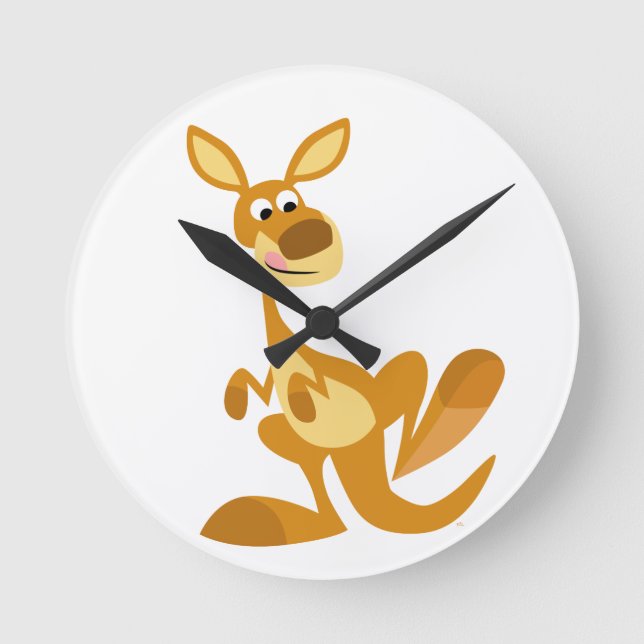 Cute Thumping Cartoon Kangaroo Wall Clock (Front)