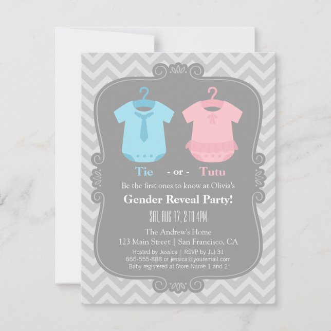 Cute Tie or Tutu Gender Reveal Party Invitations (Front)