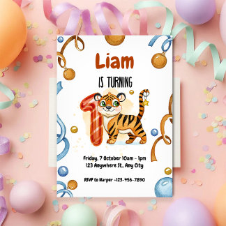 Cute Tiger 1st Birthday Party Invitation
