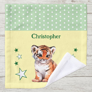 Cute tiger add name polka dots stars green wash cloth