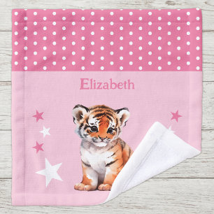 Cute tiger add name polka dots stars pink wash cloth