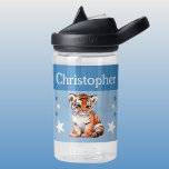 Cute tiger add name with stars kids blue water bottle<br><div class="desc">CamelBak Eddy® water bottle for kids.
Personalise with a name.
This water bottle features a cute tiger with stars in the colours blue and white.</div>