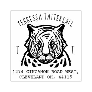 Cute Tiger Animal Monogram & Name Return Address Rubber Stamp