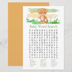 Cute Tiger Baby Shower Word Search Game