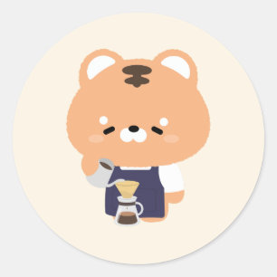 Cute Tiger Barista Classic Round Sticker