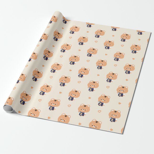 Cute Tiger Barista Wrapping Paper (Unrolled)
