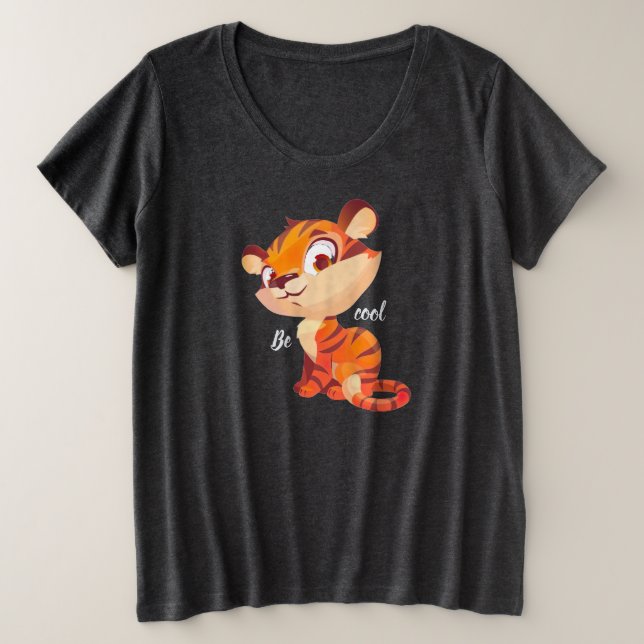 Cute Tiger Be Cool Cartoon Plus Size T-Shirt (Design Front)