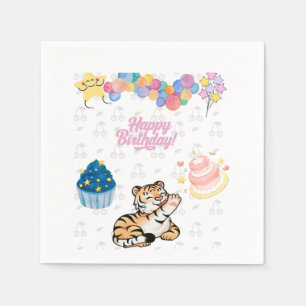 Cute Tiger Birthday Celebration Paper Napkins