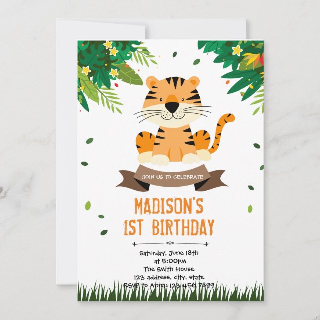 Cute tiger birthday invitation (Front)