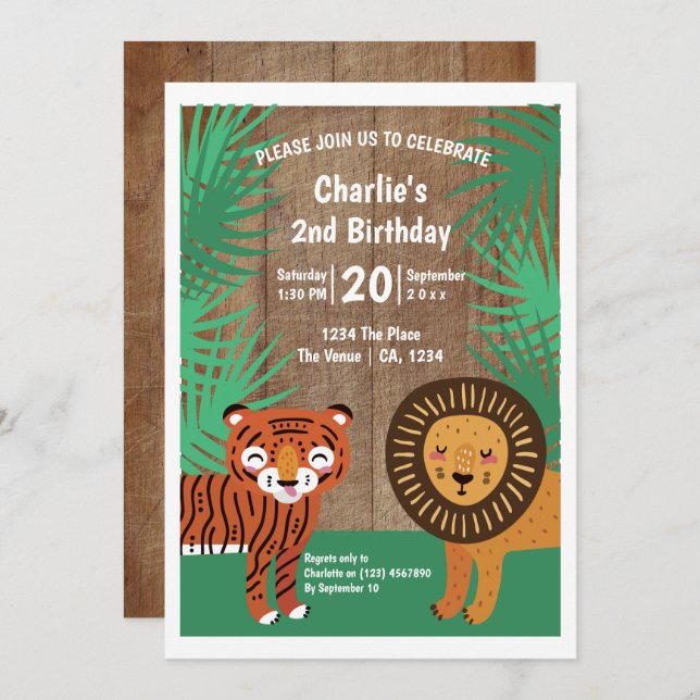 Cute Tiger Birthday Party Personalised Invitation (Front/Back)