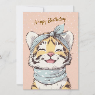 Cute Tiger Blue Bandana Birthday Invite