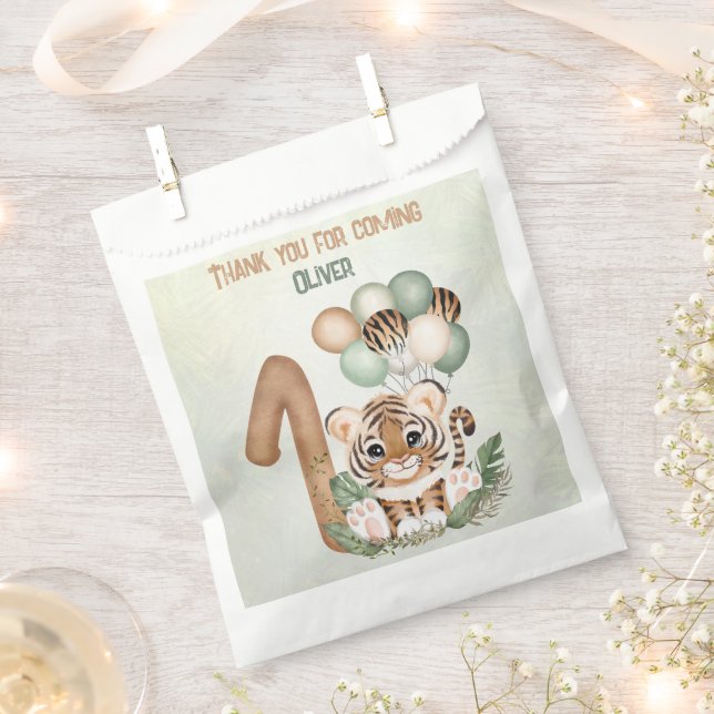 Cute Tiger Boy Jungle 1st Birthday Party Favour Bags (Clipped)