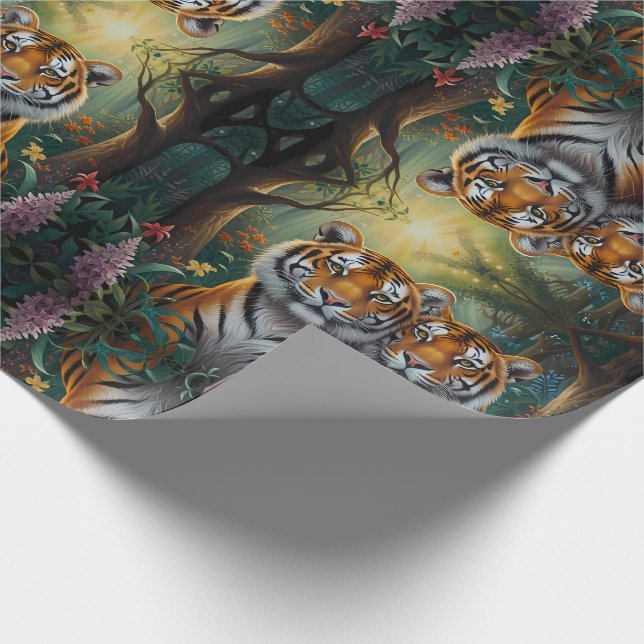 Cute Tiger Couple in forest Wrapping Paper (Corner)
