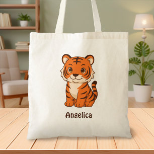 Cute Tiger Cub Custom Name Tote Bag