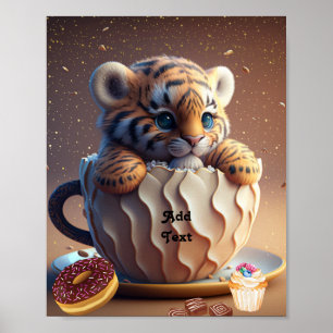 Cute Tiger Cub in a Mug Personalised Nursery Poster