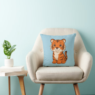 Cute Tiger Cub on Blue Cushion