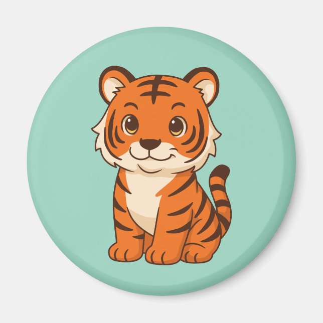Cute Tiger Cub on Green Magnet (Front)