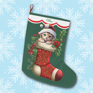 Cute Tiger Cub Peeking Large Christmas Stocking