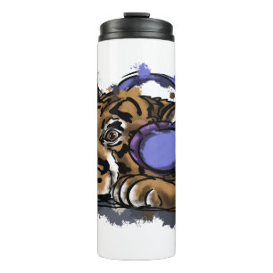 Cute tiger cub with headphones thermal tumbler