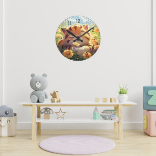 Cute tiger custom name kids clock