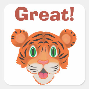 Cute Tiger Customisable Text Square Sticker