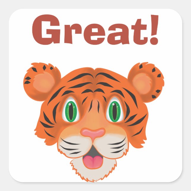 Cute Tiger Customisable Text Square Sticker (Front)
