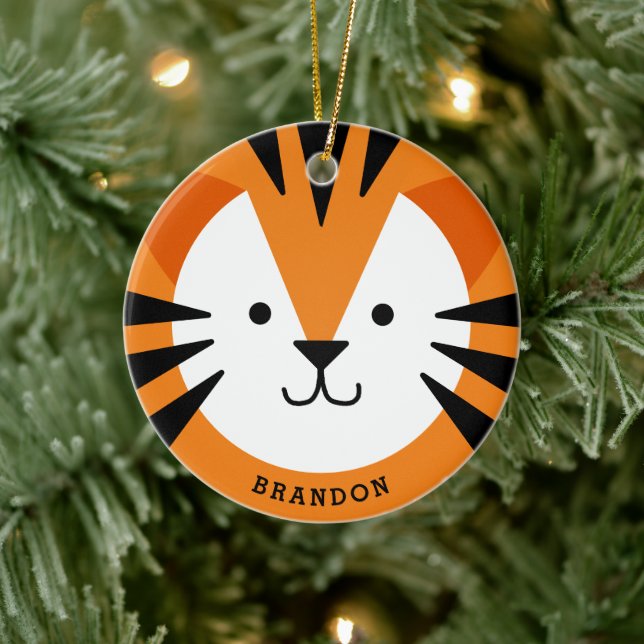 Cute Tiger Face Kid's  Ceramic Ornament (Tree)