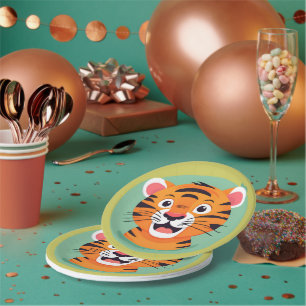 Cute tiger Face safari Wild jungle Birthday Party Paper Plate