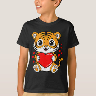 Cute Tiger Holding Heart Kawaii Valentines Day Men T-Shirt