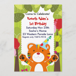 Cute tiger in jungle birthday party invitation