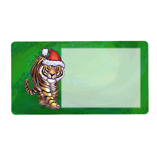 Cute Tiger in Santa Hat On Green (Front)